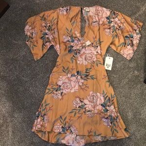 Mustard Floral Open Back Dress